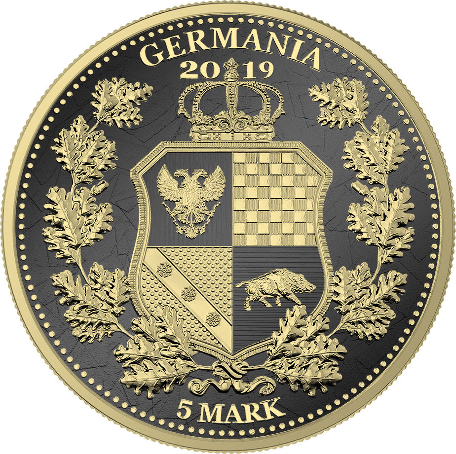 Germania 2019 5 Mark Allegories Columbia 1 Oz Silver Coin Black Varnish & Gilded