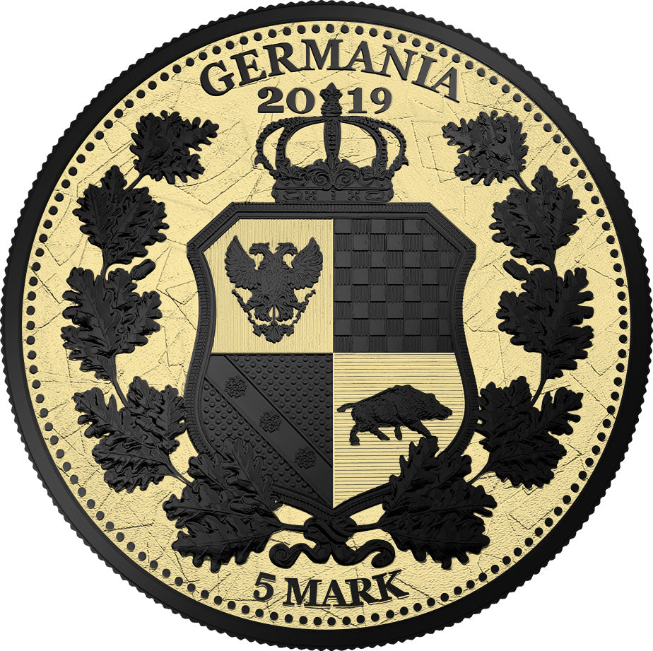 Germania 2019 5 Mark Allegories Columbia 1 Oz Silver Coin Gilded & Black Varnish