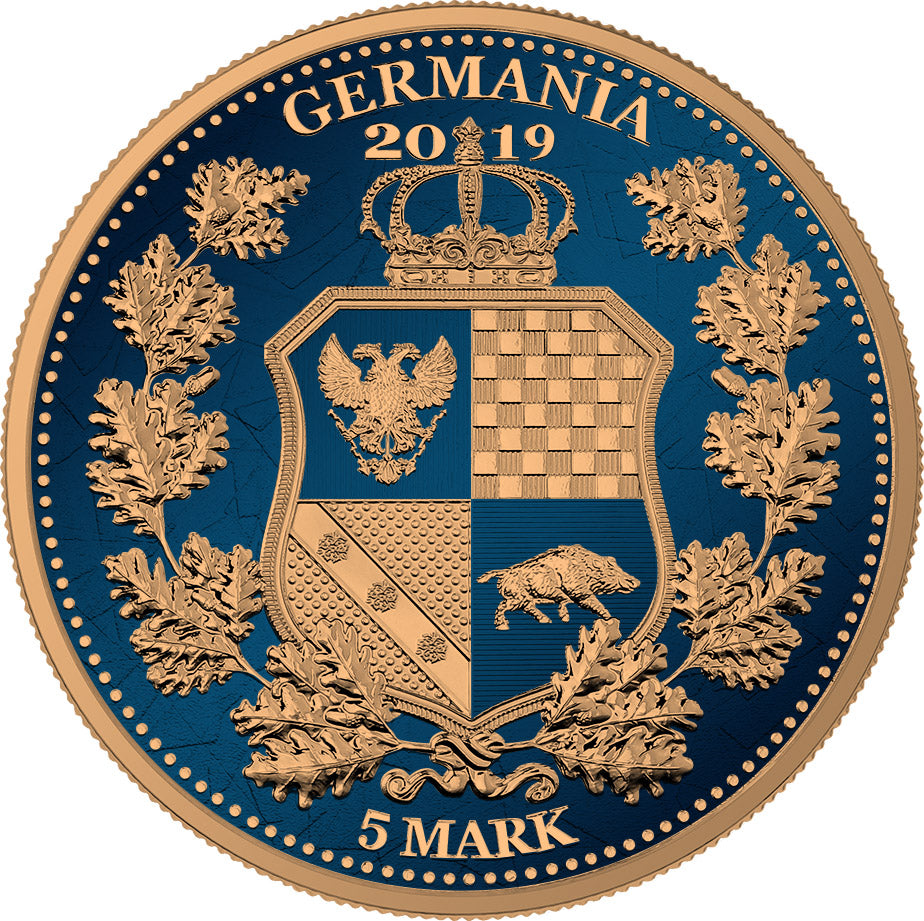 Germania 2019 5 Mark Allegories Columbia 1 Oz Silver Coin Dark Blue & Gilded