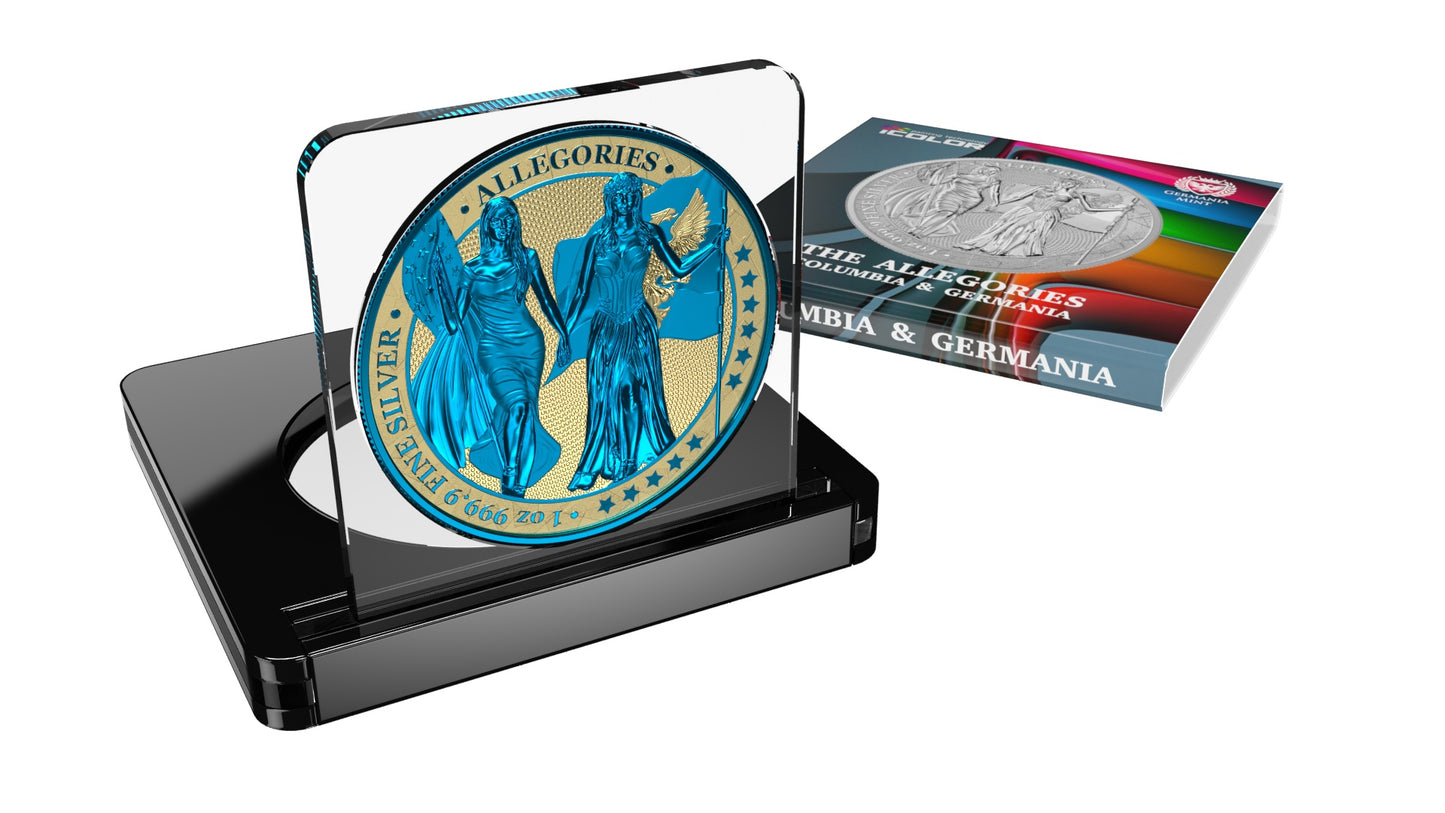 Germania 2019 5 Mark Allegories Columbia 1 Oz Silver Coin Gilded & Space Blue