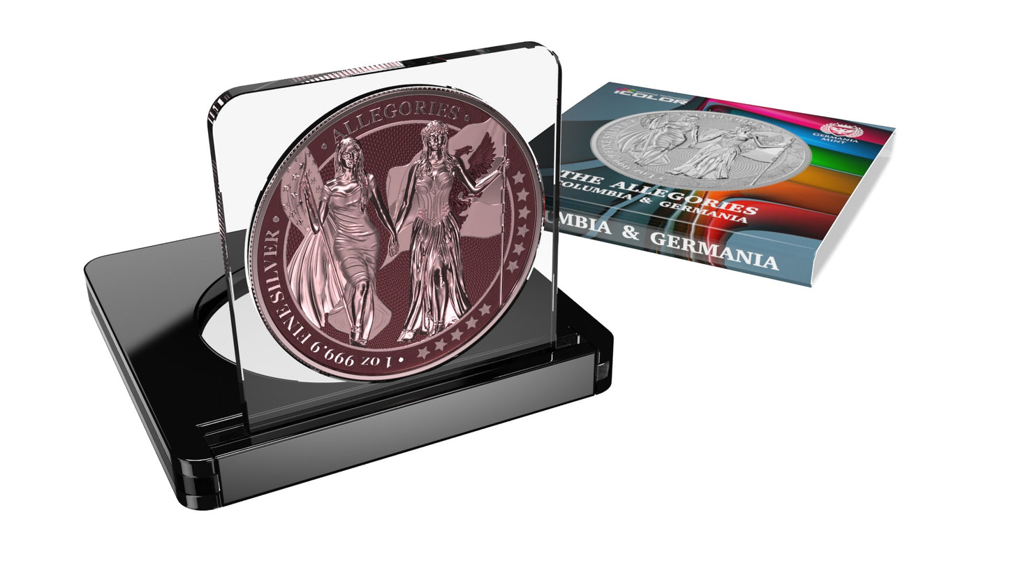 Germania 2019 5 Mark Allegories Columbia 1 Oz Silver Coin Maroon & Rose Gold