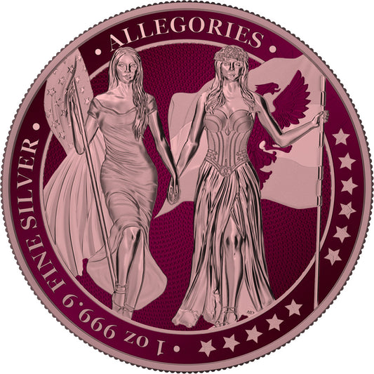 Germania 2019 5 Mark Allegories Columbia 1 Oz Silver Coin Maroon & Rose Gold