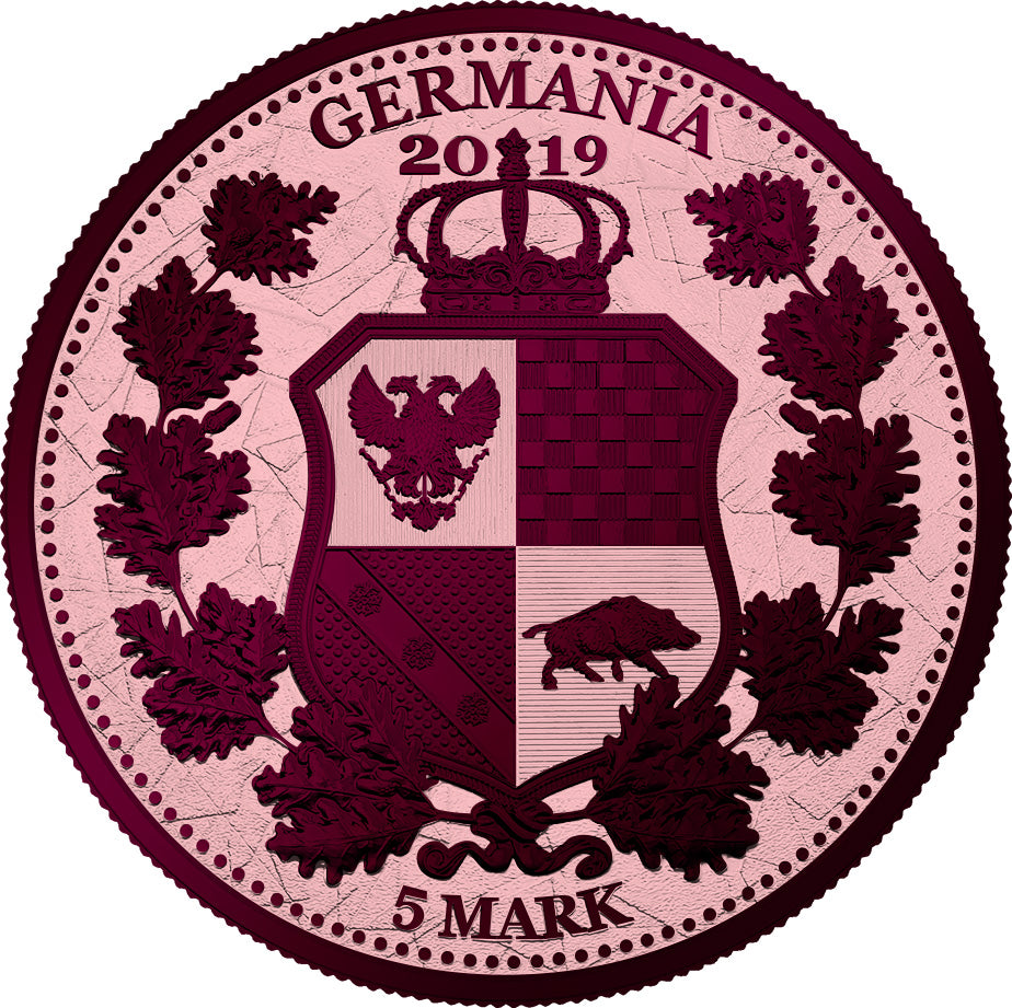 Germania 2019 5 Mark Allegories Columbia 1 Oz Silver Coin Rose Gold & Maroon