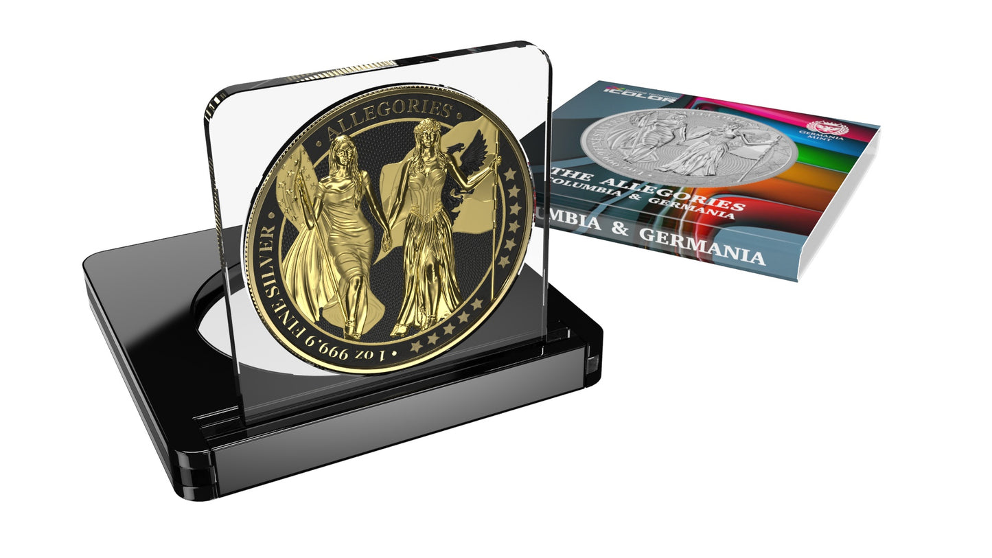 Germania 2019 5 Mark Allegories Columbia 1 Oz Silver Coin Black Varnish & Gilded