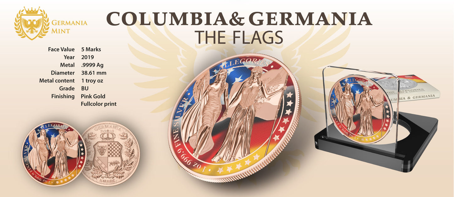 Germania 2019 5 Mark Allegories Columbia 1 Oz Silver Coin Flag Edition