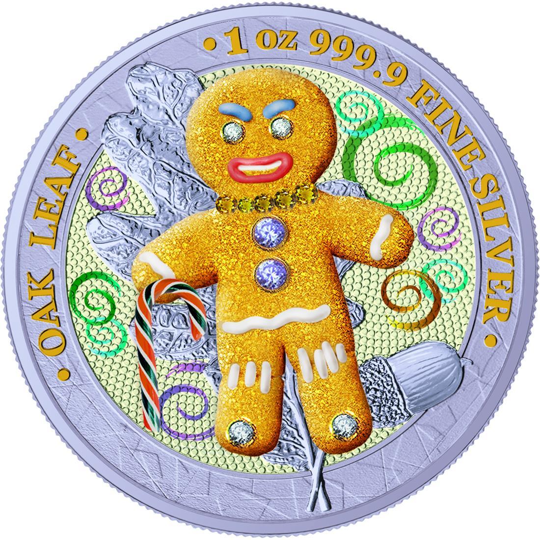 Germania 2019 5 Mark Oak Leaf 3D Gingerbread Insert 1 Oz Colored Gilded Silver Coin Crazy Daddy