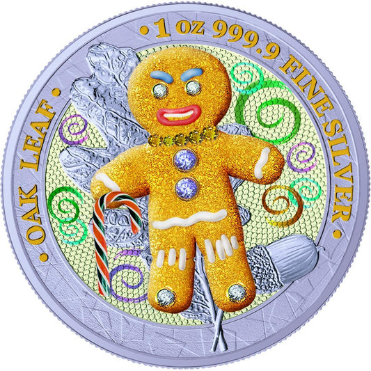 Germania 2019 5 Mark Oak Leaf 3D Gingerbread Insert 1 Oz Colored Gilded Silver Coin Crazy Daddy