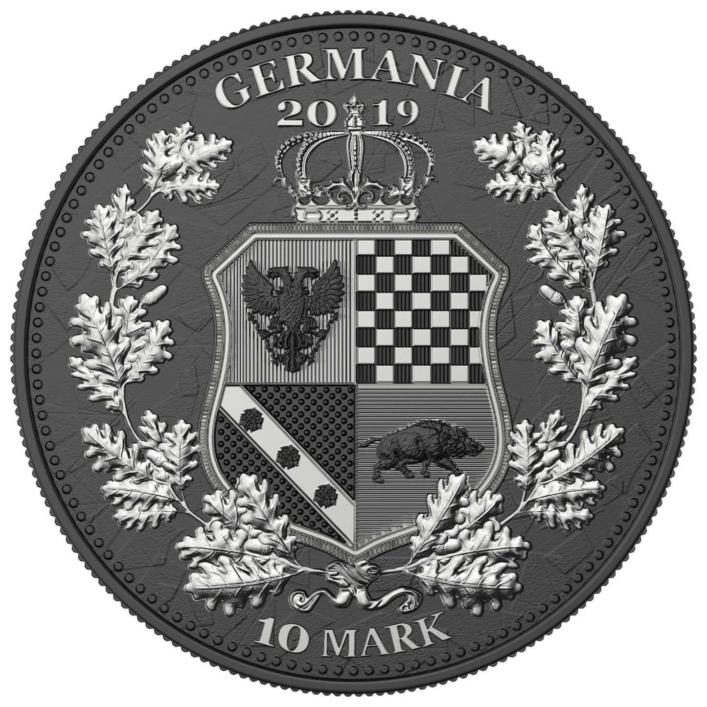 Germania 2019 10 Mark Allegories Columbia Diamond Dust Blue 2 Oz Ruthenium Silver Coin