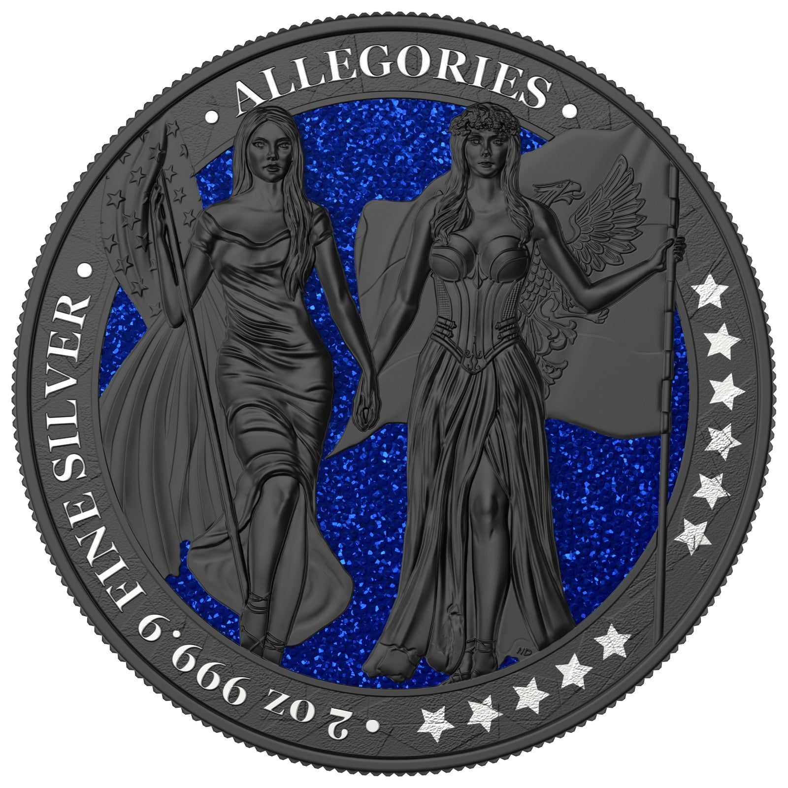 Germania 2019 10 Mark Allegories Columbia Diamond Dust Blue 2 Oz Ruthenium Silver Coin