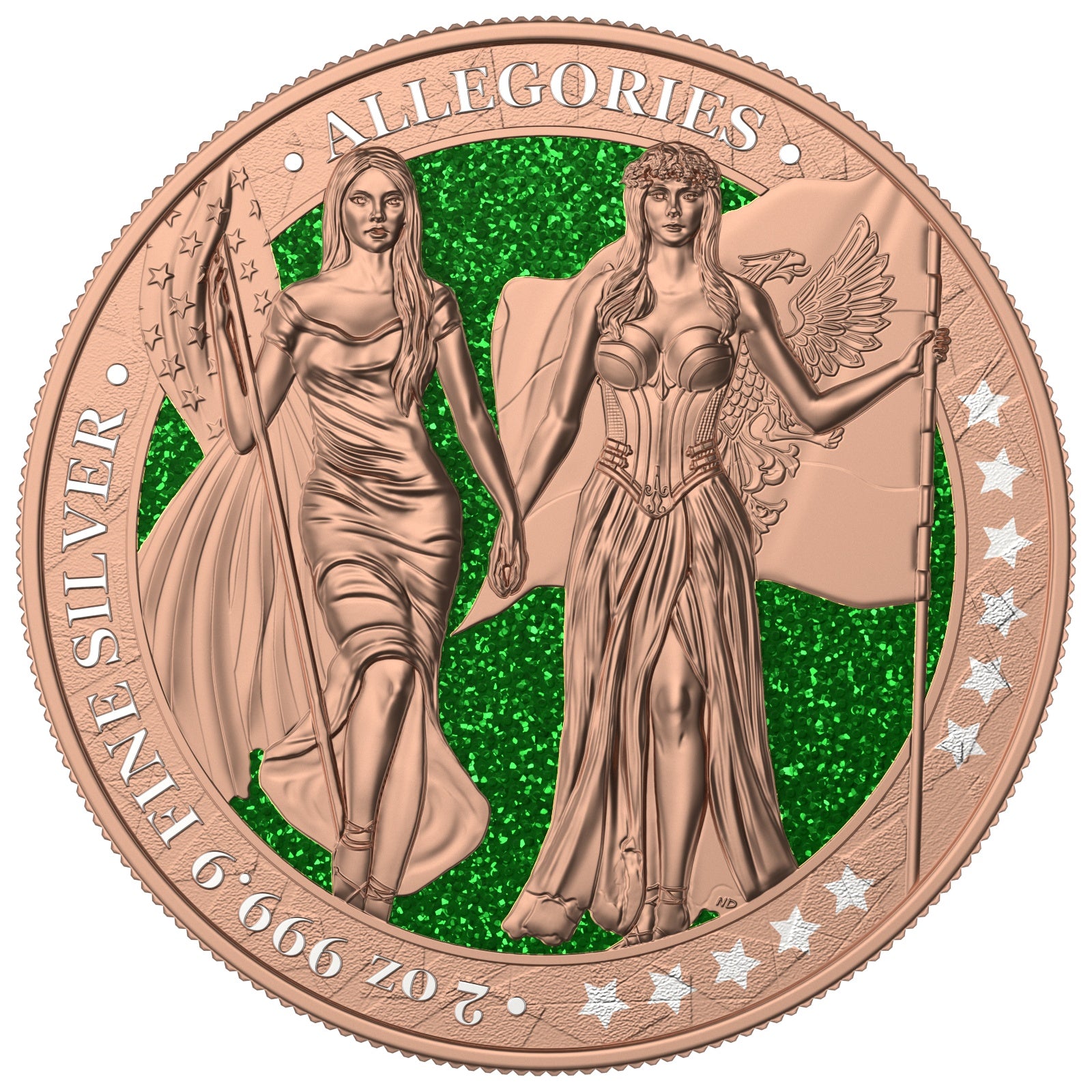 Germania 2019 10 Mark Allegories Columbia Diamond Dust Green 2 Oz Gilded Silver Coin