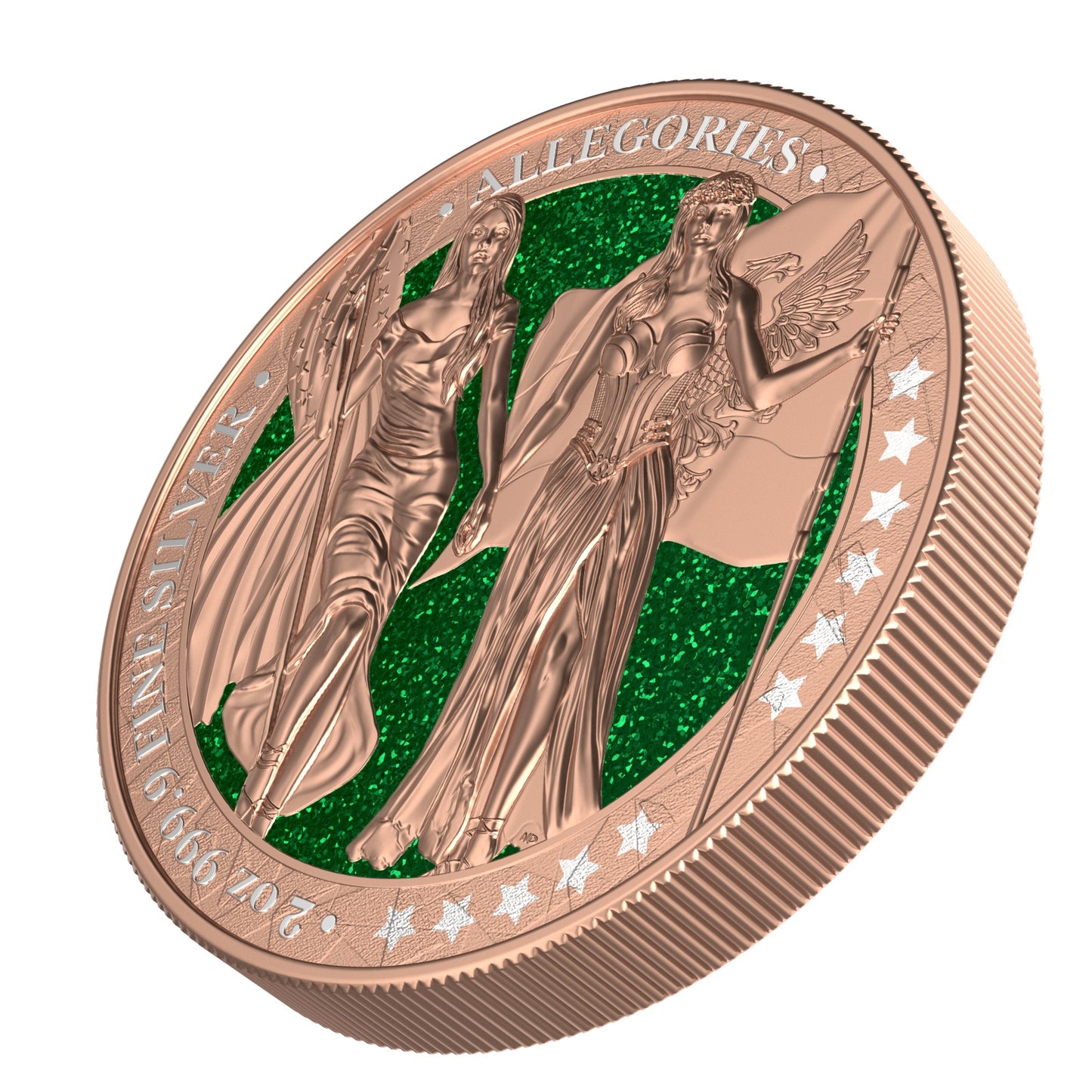 Germania 2019 10 Mark Allegories Columbia Diamond Dust Green 2 Oz Gilded Silver Coin