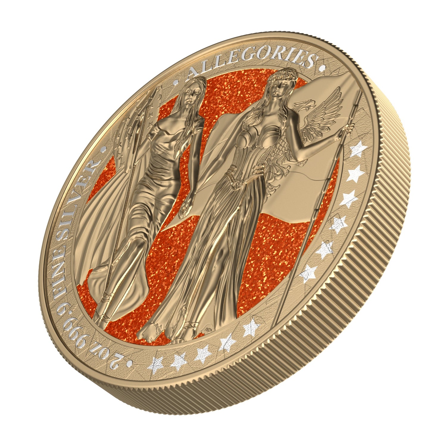 Germania 2019 10 Mark Allegories Columbia Diamond Dust Orange 2 Oz Gilded Silver Coin