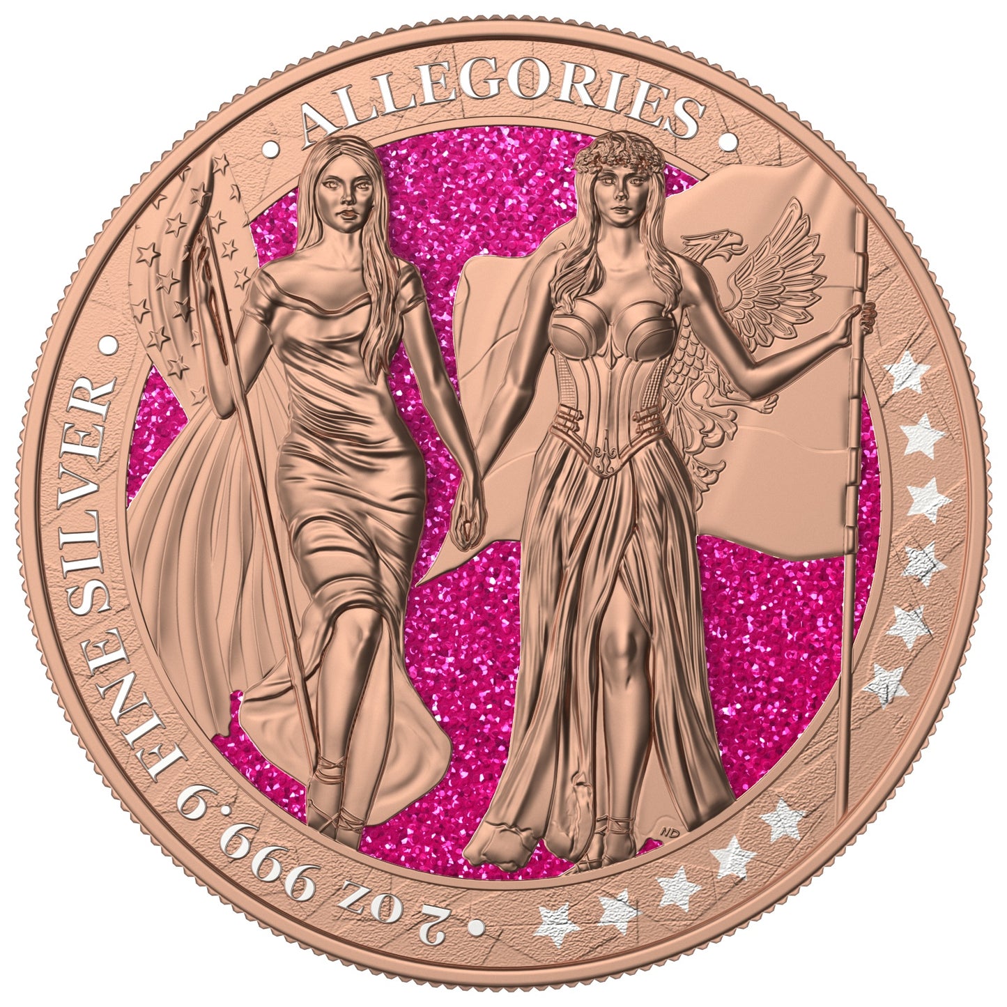 Germania 2019 10 Mark Allegories Columbia Diamond Dust Pink 2 Oz Gilded Silver Coin