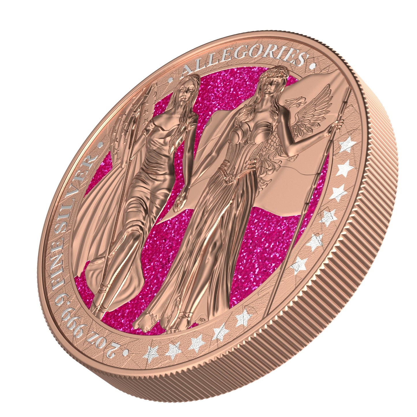 Germania 2019 10 Mark Allegories Columbia Diamond Dust Pink 2 Oz Gilded Silver Coin