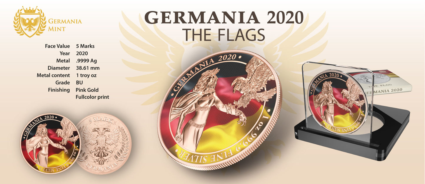 Germania 2020 5 Mark Lady Germania Flag Edition 1 Oz Silver Coin