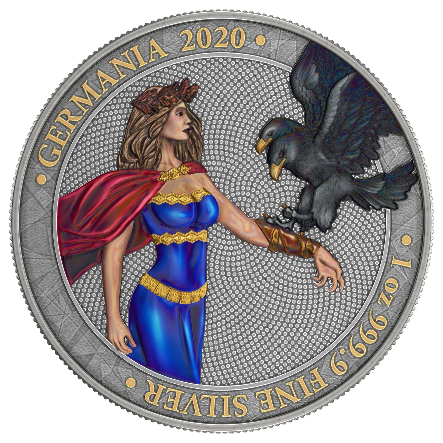 Germania 2020 5 Mark Lady Germania Funky Holo Edition 1 Oz Colored Silver Coin