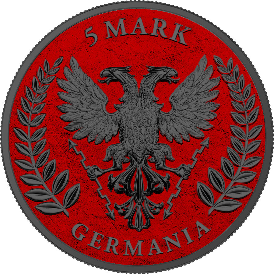 Germania 2020 5 Mark Lady Germania Space Red Ruthenium Edition 1 Oz Colored Silver Coin