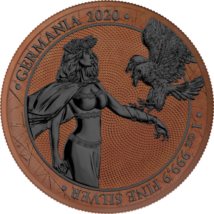 Germania 2020 5 Mark Lady Germania Terracotta Edition 1 Oz Colored Silver Coin