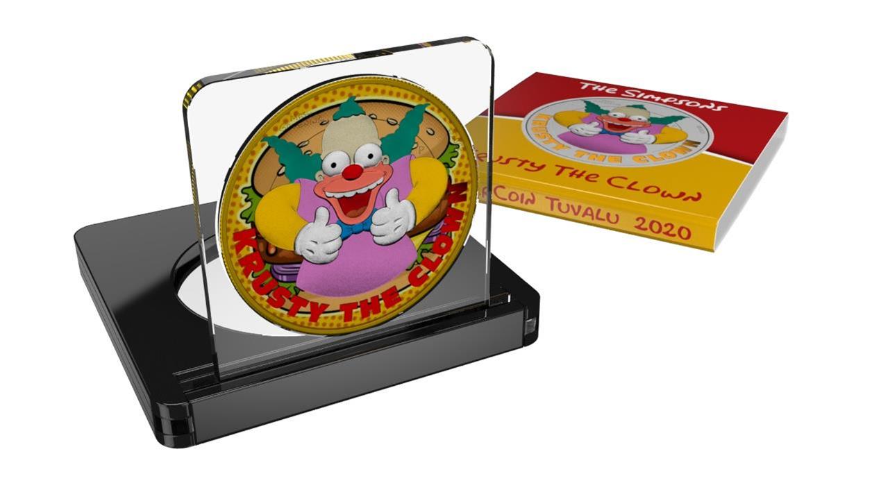 Tuvalu 2020 1$ Krusty The Clown 1 Oz Colored Silver Coin Krusty Burger