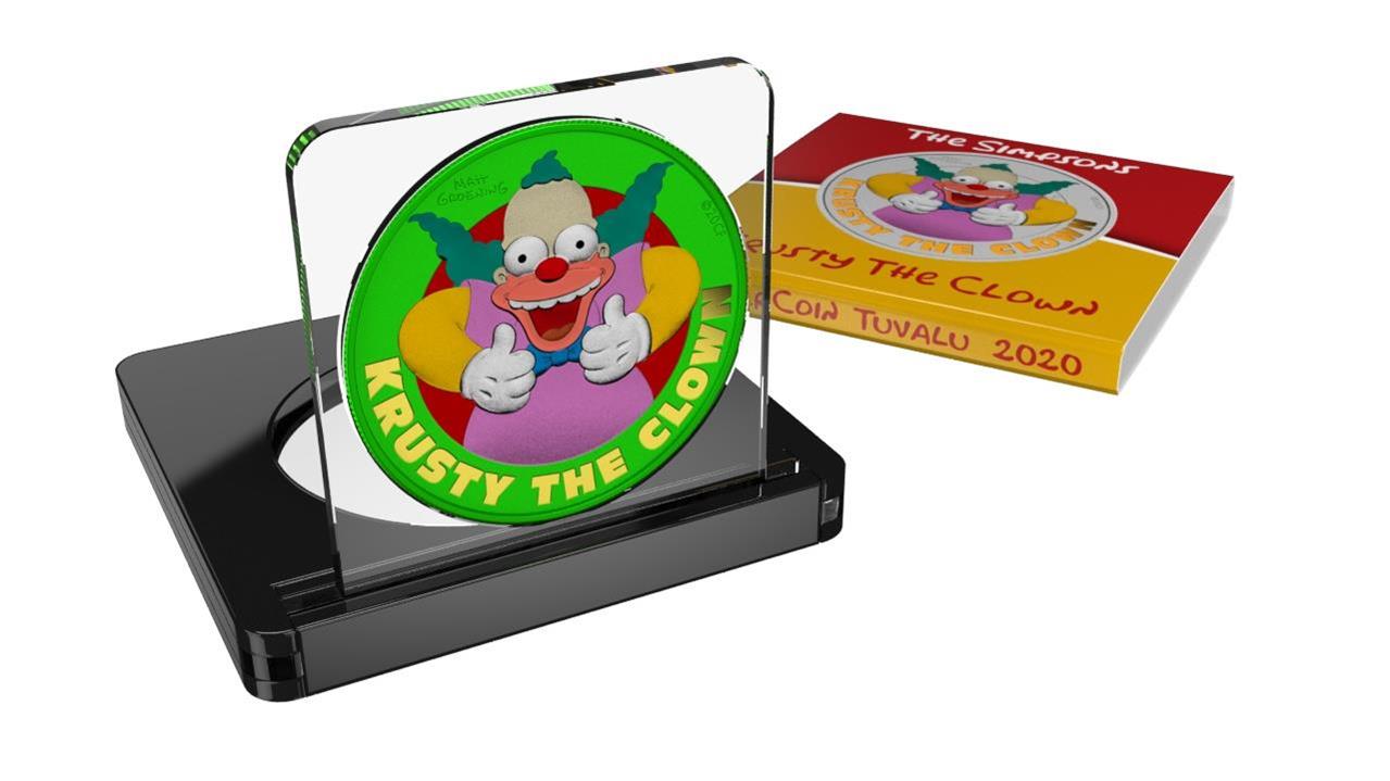 Tuvalu 2020 1$ Krusty The Clown 1 Oz Colored Silver Coin Space Green