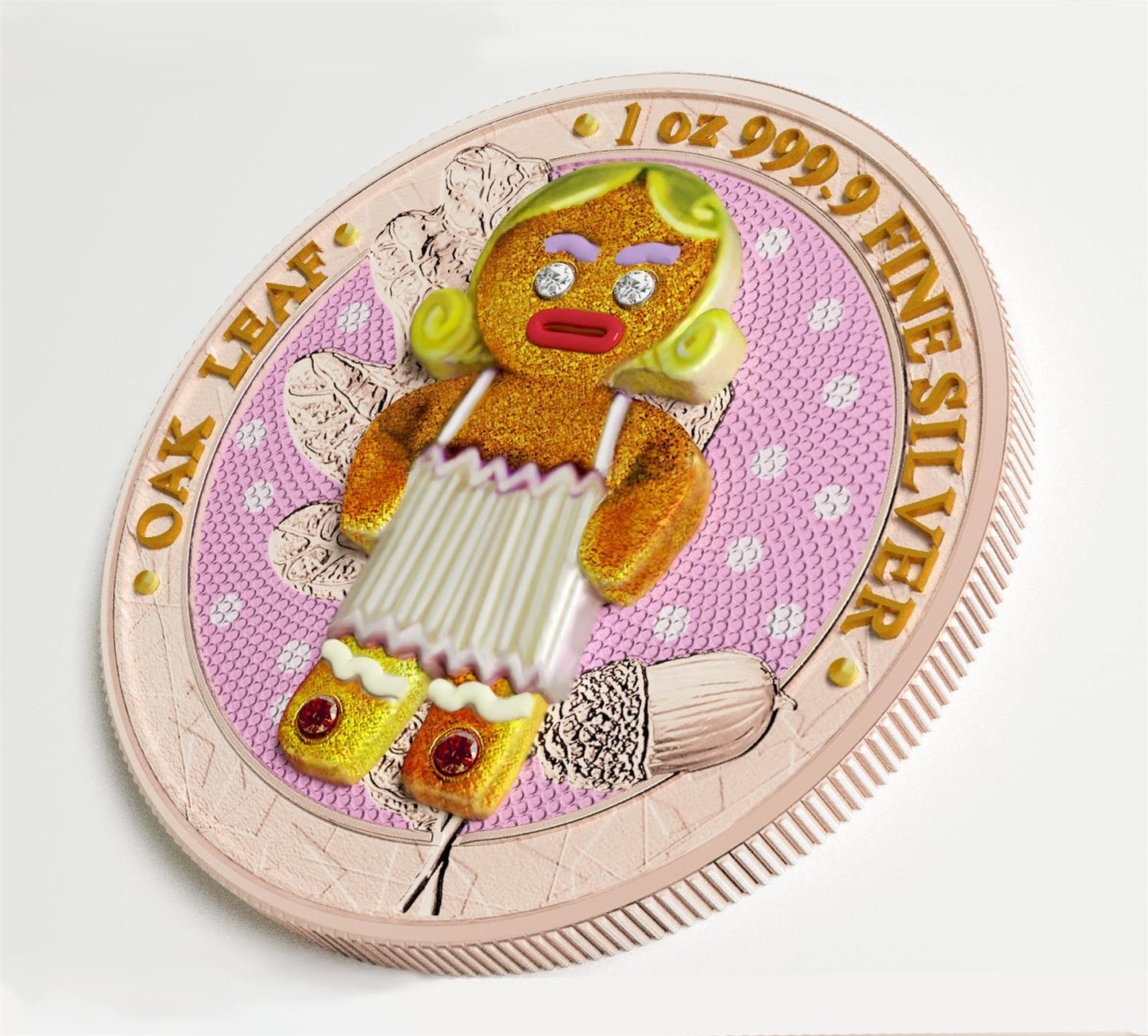 Germania 2019 5 Mark Oak Leaf 3D Gingerbread Insert 1 Oz Colored Gilded Silver Coin Lady Blondie