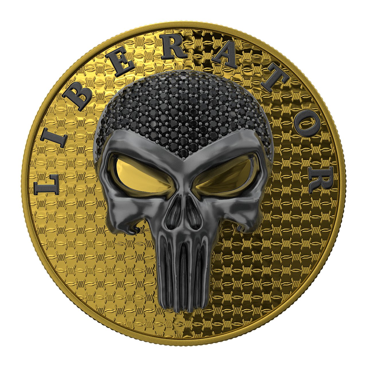 Dark Side 2021 1 Soul Proof Liberator Black Skull with Real Swarovski Crystals 1 Oz Colored Silver Coin Gold