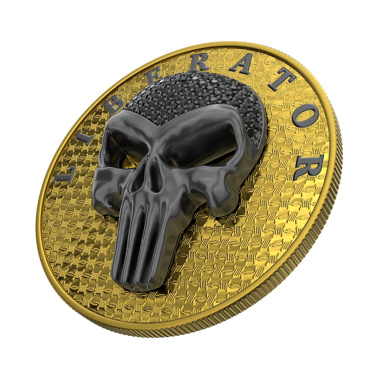 Dark Side 2021 1 Soul Proof Liberator Black Skull with Real Swarovski Crystals 1 Oz Colored Silver Coin Gold