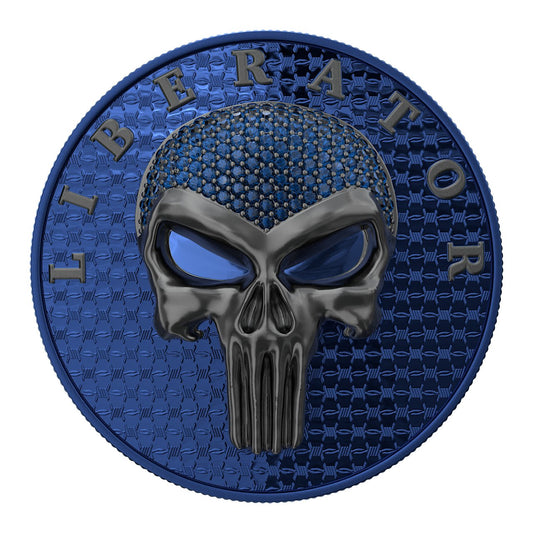 Dark Side 2021 1 Soul Proof Liberator Black Skull with Real Swarovski Crystals 1 Oz Colored Silver Coin Blue