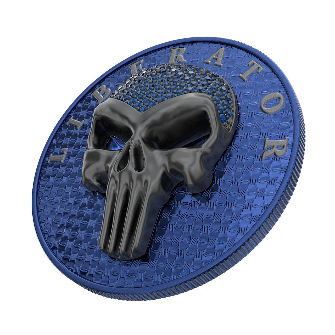 Dark Side 2021 1 Soul Proof Liberator Black Skull with Real Swarovski Crystals 1 Oz Colored Silver Coin Blue