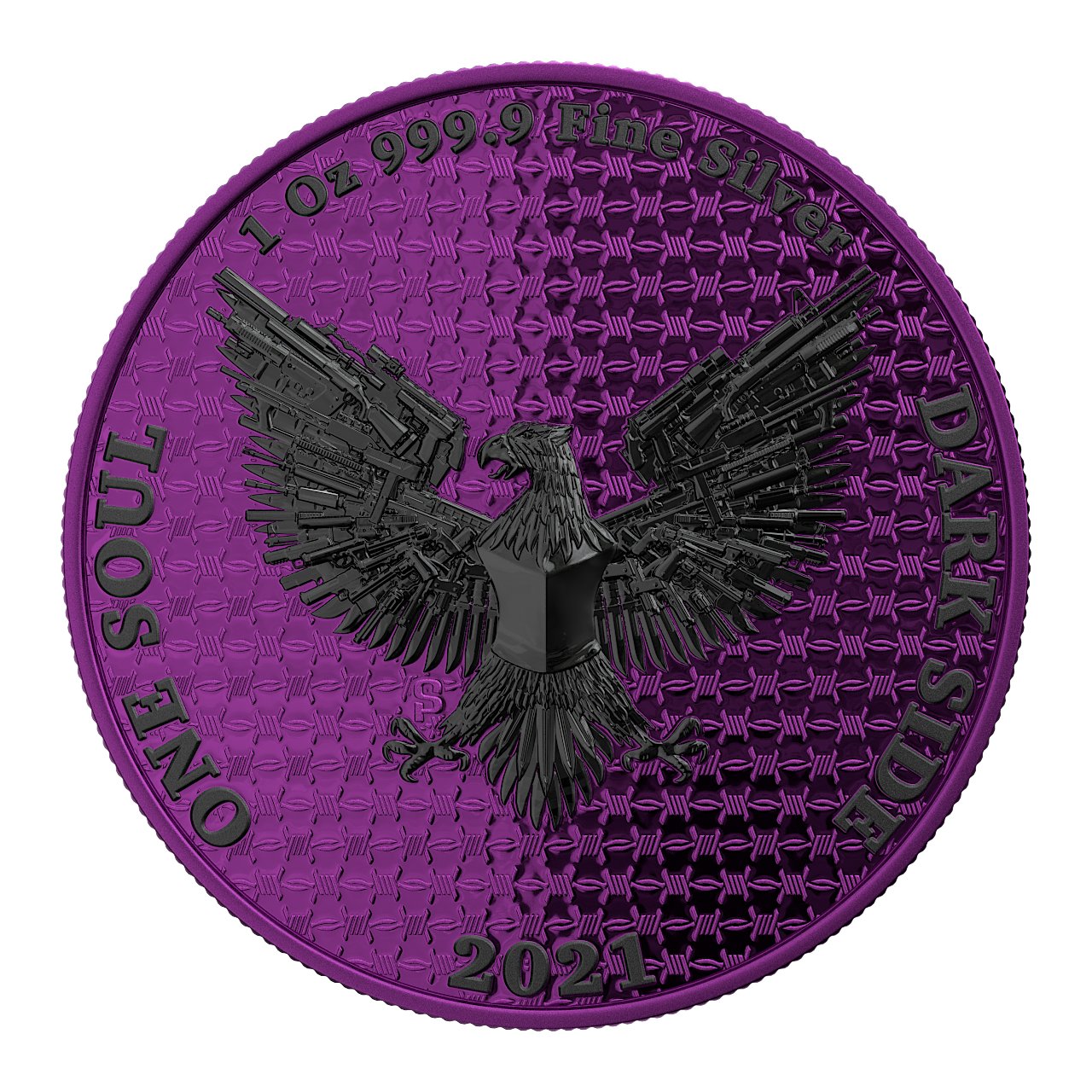 Dark Side 2021 1 Soul Proof Liberator Black Skull with Real Swarovski Crystals 1 Oz Colored Silver Coin Violet