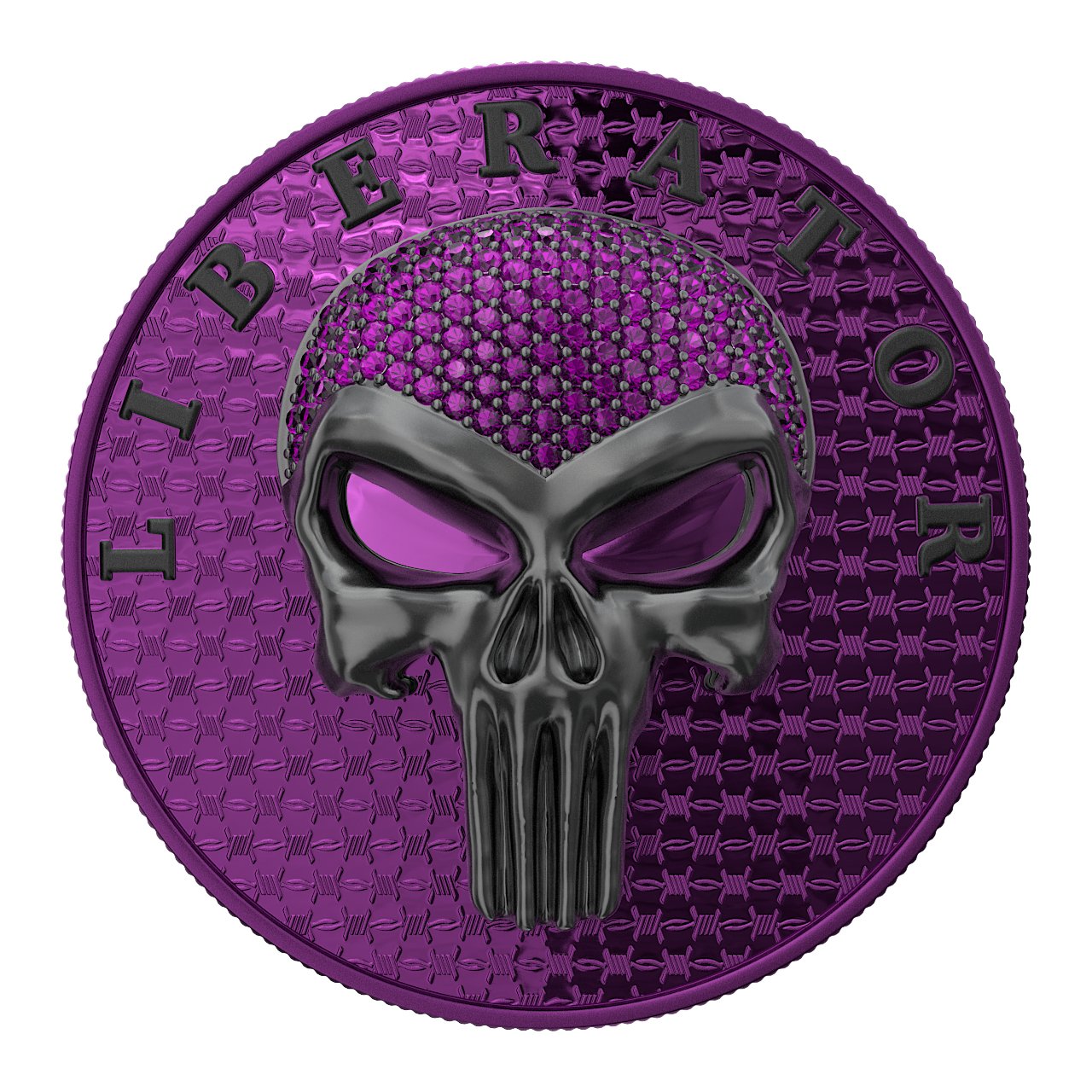 Dark Side 2021 1 Soul Proof Liberator Black Skull with Real Swarovski Crystals 1 Oz Colored Silver Coin Violet