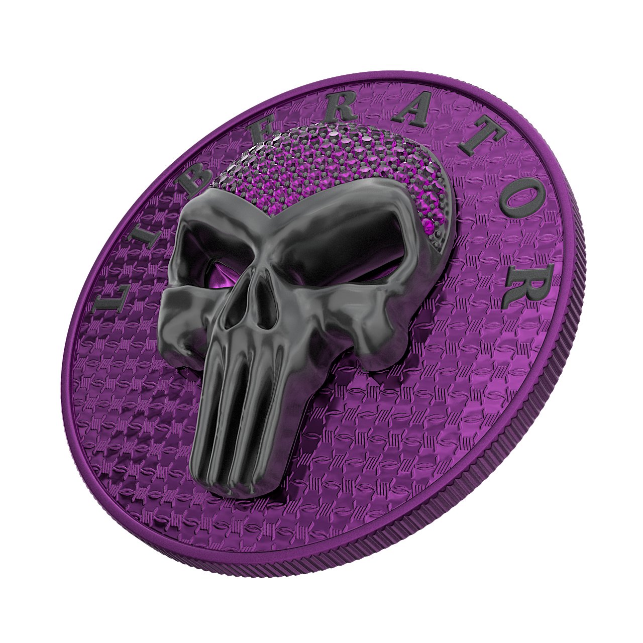 Dark Side 2021 1 Soul Proof Liberator Black Skull with Real Swarovski Crystals 1 Oz Colored Silver Coin Violet