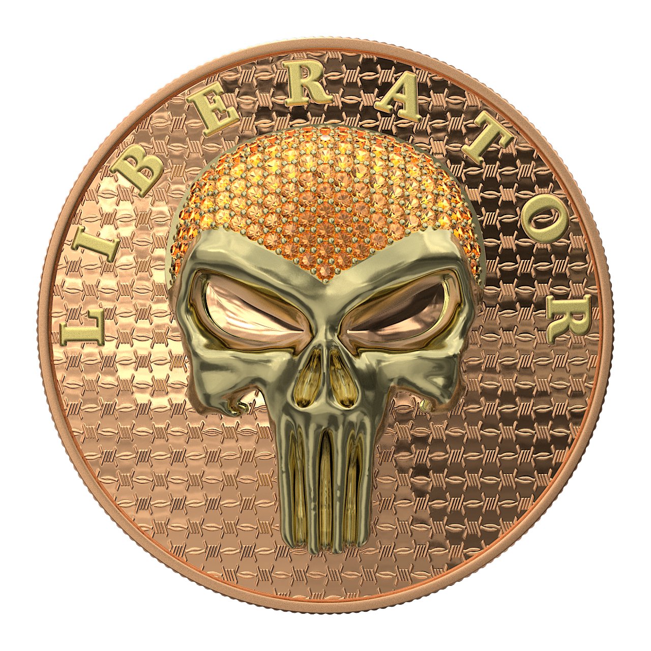 Dark Side 2021 1 Soul Proof Liberator Golden Skull with Real Swarovski Crystals 1 Oz Colored Silver Coin Orange