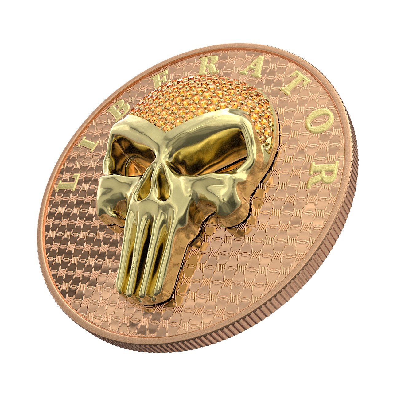 Dark Side 2021 1 Soul Proof Liberator Golden Skull with Real Swarovski Crystals 1 Oz Colored Silver Coin Orange