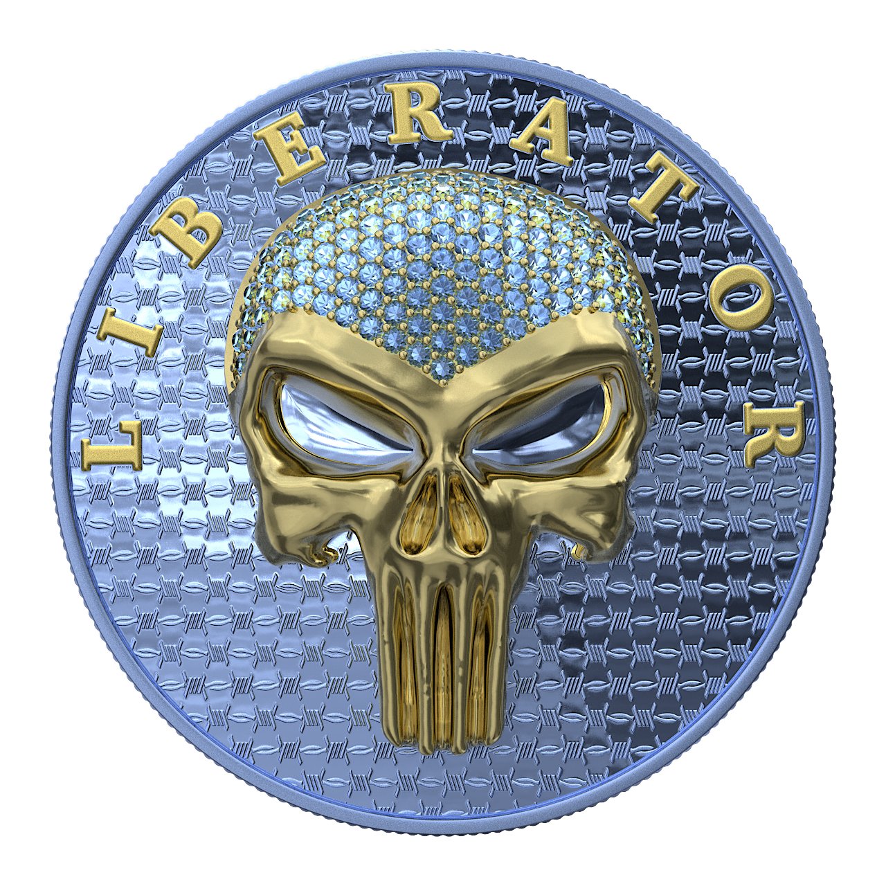 Dark Side 2021 1 Soul Proof Liberator Golden Skull with Real Swarovski Crystals 1 Oz Colored Silver Coin Tiffany Blue