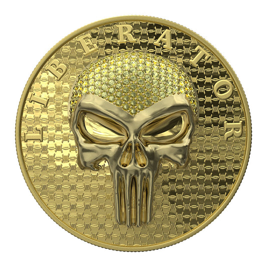 Dark Side 2021 1 Soul Proof Liberator Golden Skull with Real Swarovski Crystals 1 Oz Colored Silver Coin Gold