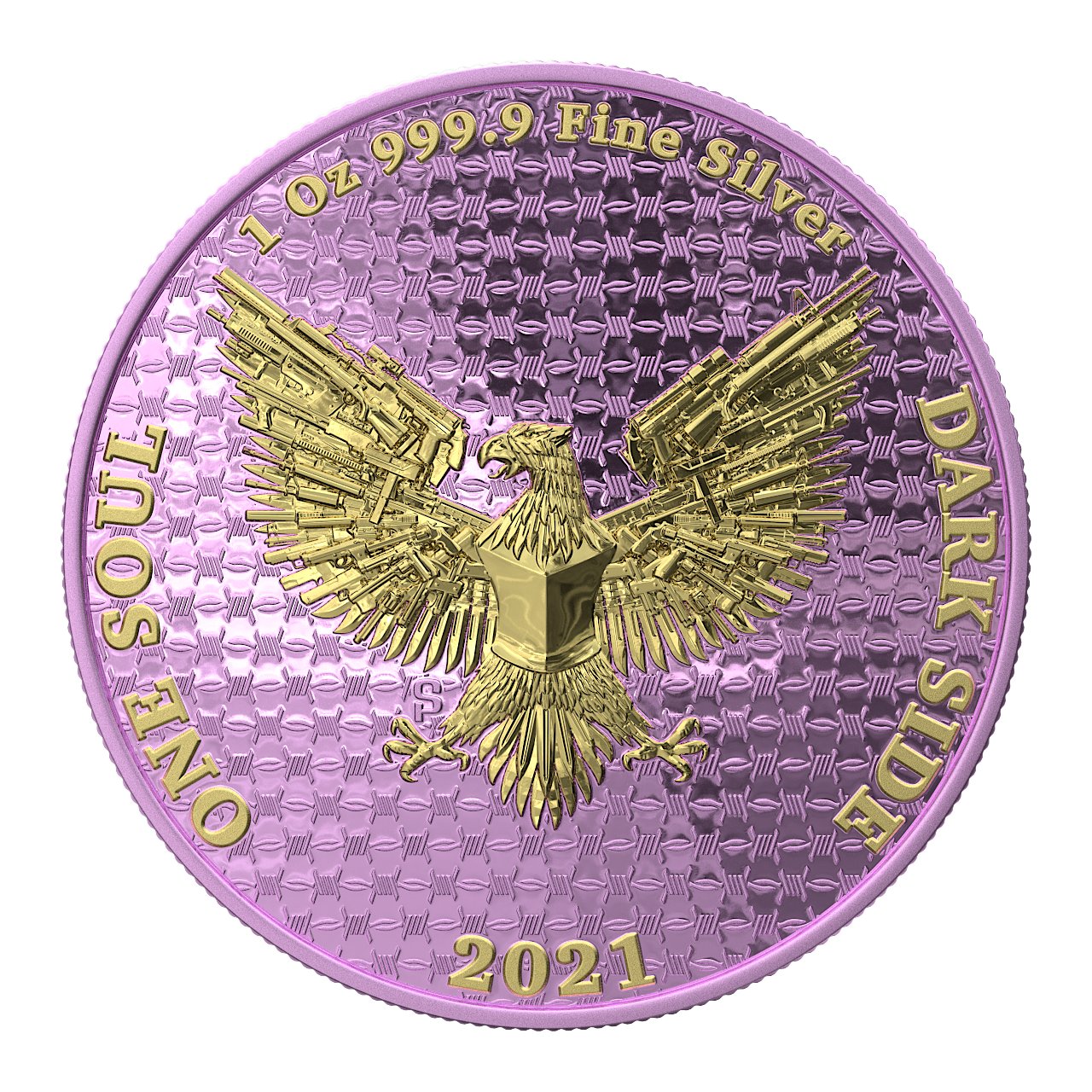 Dark Side 2021 1 Soul Proof Liberator Golden Skull with Real Swarovski Crystals 1 Oz Colored Silver Coin Pink