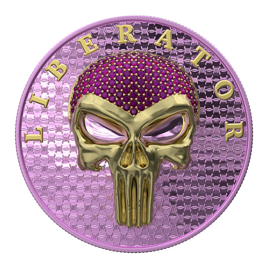 Dark Side 2021 1 Soul Proof Liberator Golden Skull with Real Swarovski Crystals 1 Oz Colored Silver Coin Pink