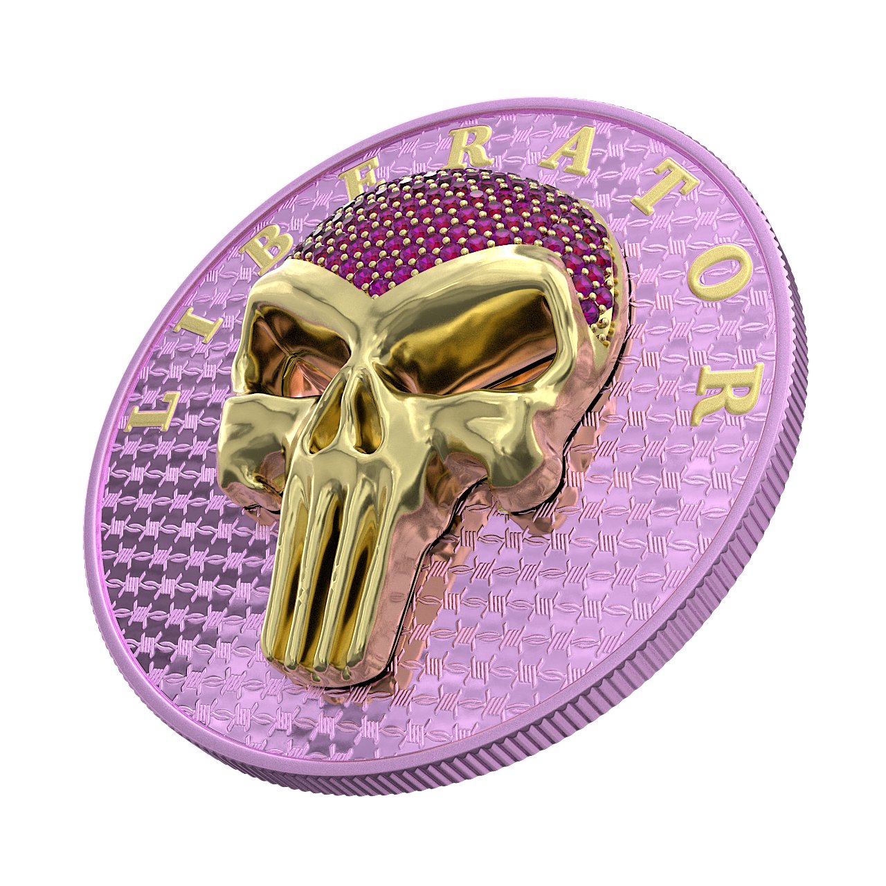 Dark Side 2021 1 Soul Proof Liberator Golden Skull with Real Swarovski Crystals 1 Oz Colored Silver Coin Pink