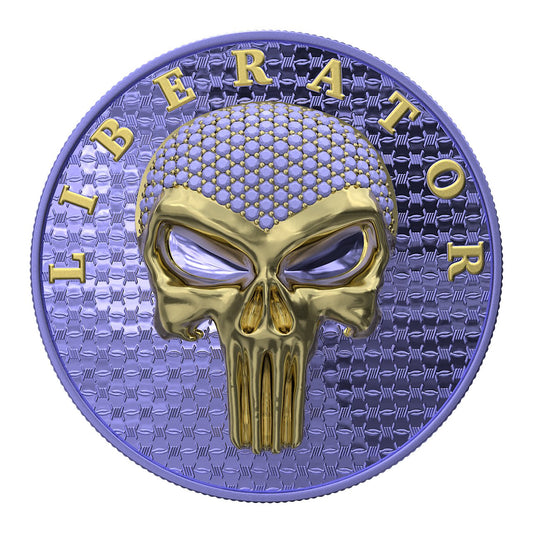 Dark Side 2021 1 Soul Proof Liberator Golden Skull with Real Swarovski Crystals 1 Oz Colored Silver Coin Violet