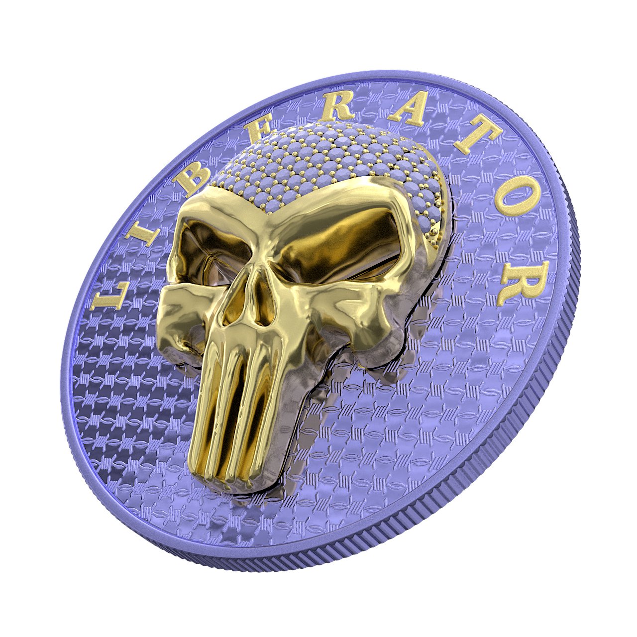 Dark Side 2021 1 Soul Proof Liberator Golden Skull with Real Swarovski Crystals 1 Oz Colored Silver Coin Violet