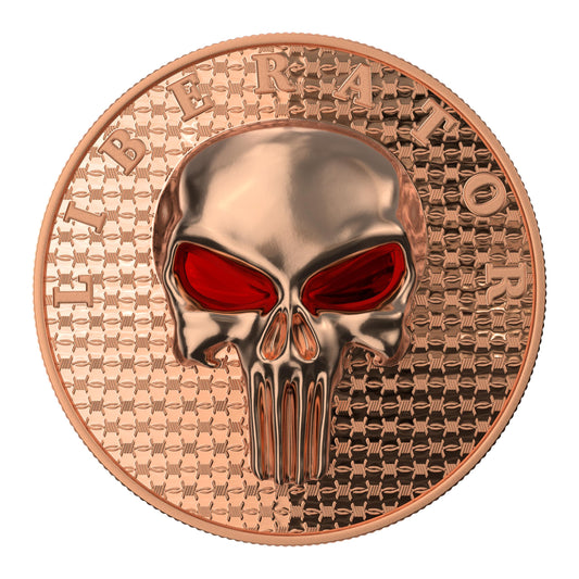 Dark Side 2021 1 Soul Proof Liberator Rose Gold 1 Oz Proof 3D Insert Enameled Eyes Silver Round 925 Sterling Rose Skull