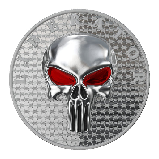 Dark Side 2021 1 Soul Proof Liberator Silver 1 Oz Proof 3D Insert Enameled Eyes Silver Round 925 Sterling Silver Skull