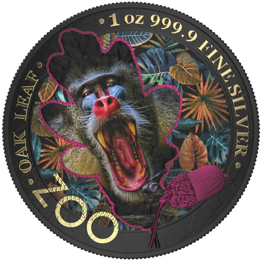 Germania 2019 5 Mark Oak Leaf Zoo Series 1 Oz Colored Silver Coin Mandrill