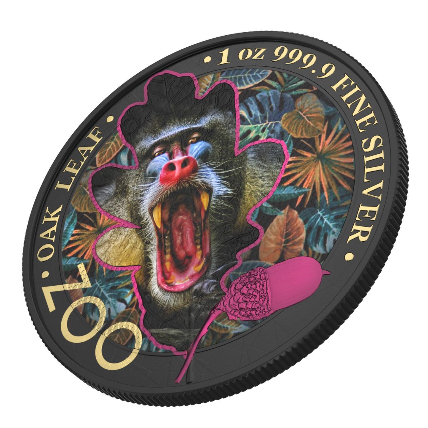 Germania 2019 5 Mark Oak Leaf Zoo Series 1 Oz Colored Silver Coin Mandrill