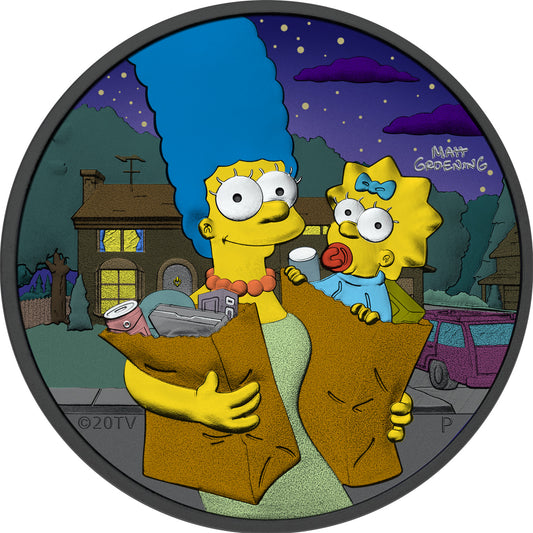 Tuvalu 2021 1$ Marge & Maggie 1 Oz Colored & Ruthenium SIlver Coin Night