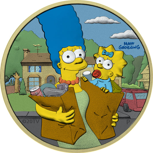 Tuvalu 2021 1$ MArge & Maggie 1 Oz Colored & Gilded Silver Coin Day