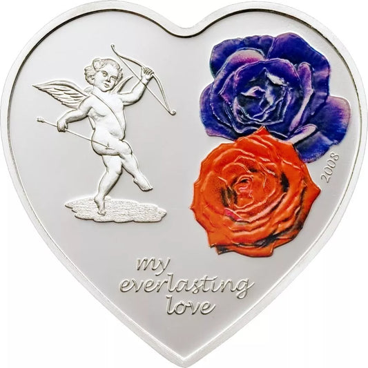 Cook Islands 2008 5$ 25g My Everlasting Love Heart Shaped Silver Coin