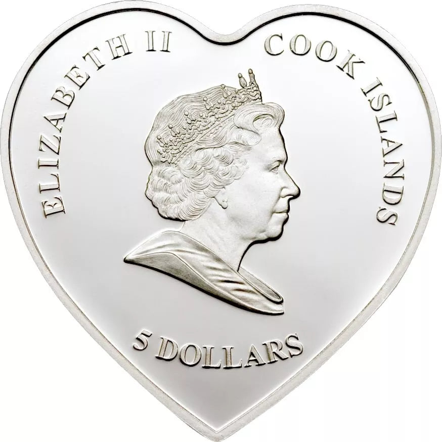 Cook Islands 2008 5$ 25g My Everlasting Love Heart Shaped Silver Coin