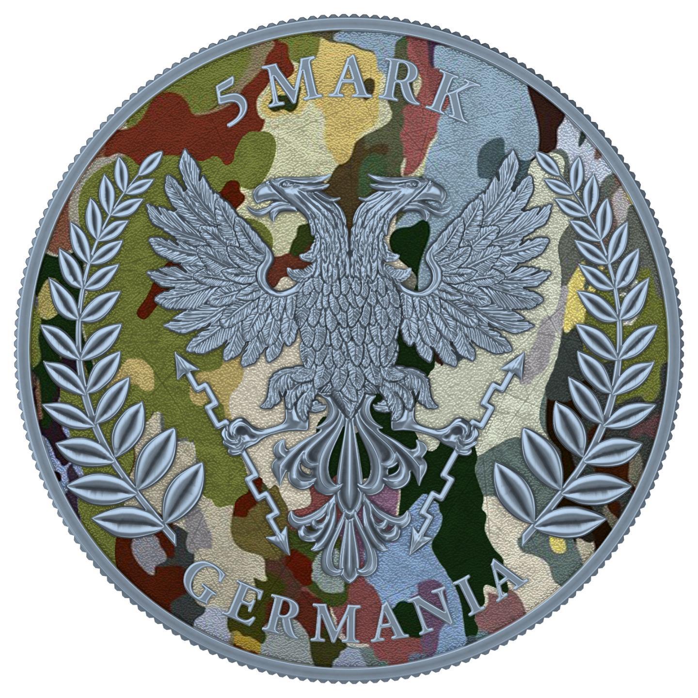 Germania 2020 5 Mark Camouflage 1 Oz Silver Colored Silver Coin Normandia